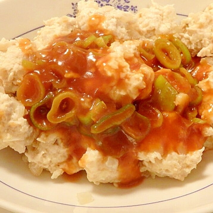 鶏むね肉で★揚げない肉団子甘酢あんかけ